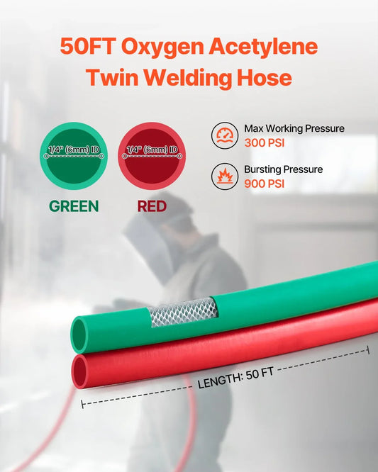 Oxygen Acetylene Hose 1/4-Inch x 50FT T Grade Hose 300PSI Max Working Pressure - Mekamart Australia