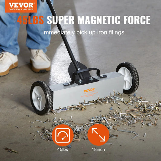 VEVOR Rolling Magnetic Sweeper with Wheels, Push-Type Magnetic Pick Up Sweeper, Large Magnet Pickup Lawn Sweeper, 20.4kg Magnet with Telescoping Handle, Easy Cleanup of Workshop Garage Yard - Mekamart Australia