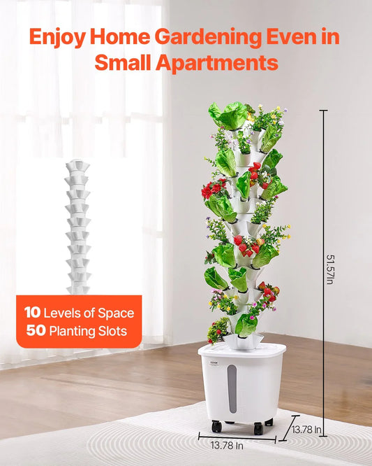 VEVOR Hydroponic Growing System, 50 Pods Vertical 10 Tiers Hydroponic Tower, Rolling Hydronic Garden with Water Pump & Wheels, Indoor Plants Germination Kit for Herbs Fruits & Vegetables - Mekamart Australia