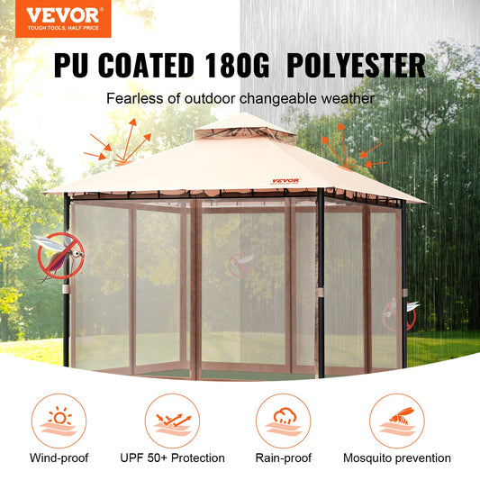 VEVOR Patio Gazebo for 6-8 Person, 3.05 x 3.05 m Backyard Gazebo, with Mosquito Netting, Metal Frame, and PU Coated 180G Polyester, Outdoor Canopy Shelter for Patio, Backyard, Lawn, Garden, Deck