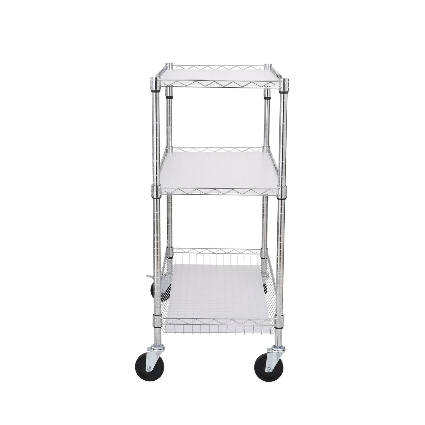 VEVOR Kitchen Utility Cart, 3 Tiers, Wire Rolling Cart, Steel Service Cart on Wheels, Metal Storage Trolley with 80mm Basket Curved Handle PP Liner 6 Hooks, for Indoor and Outdoor - Mekamart Australia