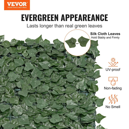 VEVOR Ivy Privacy Fence, 39 x 198in Artificial Green Wall Screen, Greenery Ivy Fence with Mesh Cloth Backing and Strengthened Joint, Faux Hedges Vine Leaf Decoration for Outdoor Garden, Yard, Balcony - Mekamart Australia