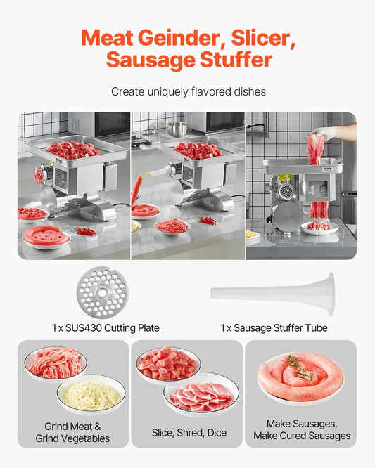 VEVOR Commercial Electric Meat Grinder Slicer 4.99 kg/Min Sausage Stuffer Maker - Mekamart Australia