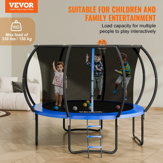 VEVOR 10FT Trampoline, 330 lbs Trampoline with Enclosure Net, Ladder, and Curved Pole, Heavy Duty Trampoline with Jumping Mat and Spring Cover Padding, Outdoor Recreational Trampolines for Kids Adults - Mekamart Australia