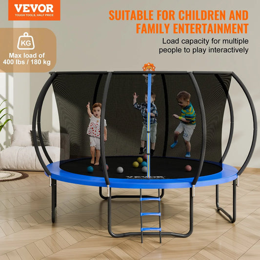 VEVOR 3.66m Trampoline, 181 kg Trampoline with Enclosure Net, Ladder, and Curved Pole, Heavy Duty Trampoline with Jumping Mat and Spring Cover Padding, Outdoor Recreational Trampolines for Kids Adults - Mekamart Australia