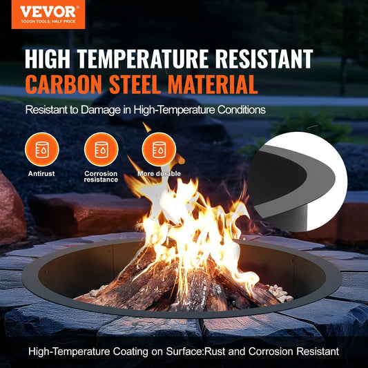 VEVOR Fire Pit Ring Round Inner Steel Liner DIY Campfire Firepit - Mekamart Australia