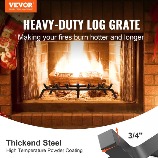 VEVOR Fireplace Log Grate, 762mm Heavy Duty Fireplace Grate with 6 Support Legs, 19.05mm Solid Powder-coated Steel Bars, Log Firewood Burning Rack Holder for Indoor and Outdoor Fireplace - Mekamart Australia
