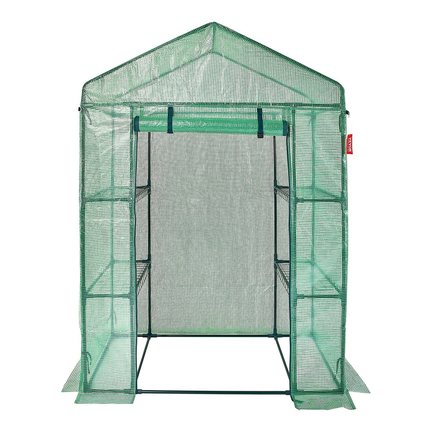 VEVOR Walk-in Green House, 4.6 x 2.4 x 6.7 ft Greenhouse with Shelves, Set Up in Minutes, High Strength PE Cover with Doors & Windows and Steel Frame, Suitable for Planting and Storage, Green