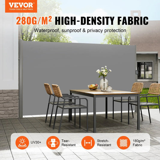 VEVOR Retractable Side Awning, 160X300m Aluminum Outdoor Privacy Screen, 280g Polyester Water-proof Retractable Patio Screen, UV 30+ Room Divider Wind Screen for Patio, Backyard, Balcony, Gray - Mekamart Australia