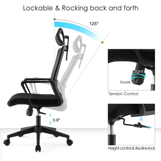Office chair high back ergonomic swivel computer gaming chair black - Grey - Mekamart Australia