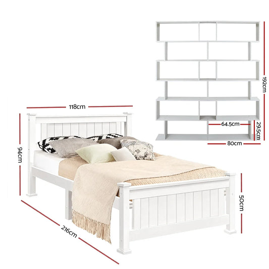 Artiss King Single Bed Frame and Bookshelf - Mekamart Australia