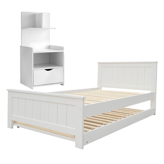 Artiss King Single Bed Frame and Bedside Table White - Mekamart Australia
