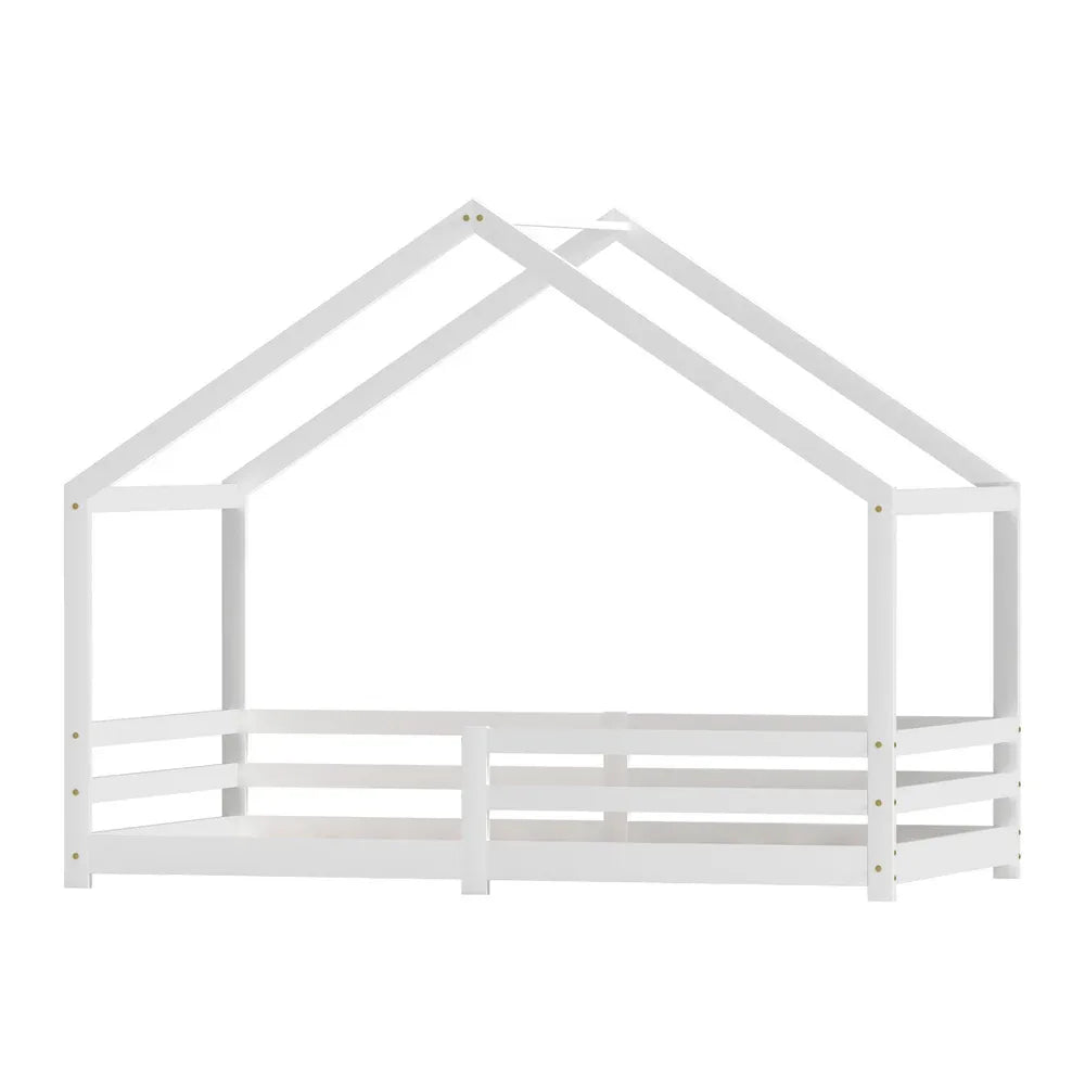 Artiss Bed Frame Wooden Kids Single House Frame White AMOS - Mekamart Australia
