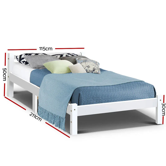 Artiss Bed Frame King Single Size Wooden White LEXI - Mekamart Australia