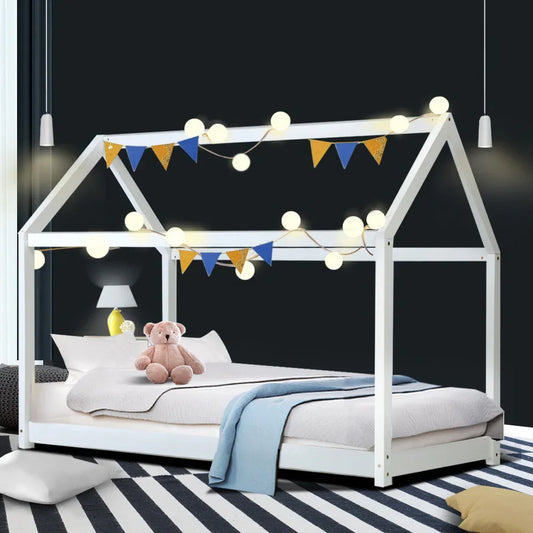 Artiss Bed Frame Wooden Kids House Frame White CASA - Mekamart Australia