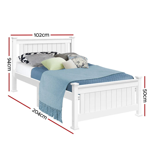 Artiss Bed Frame Single Size Wooden White RIO - Mekamart Australia