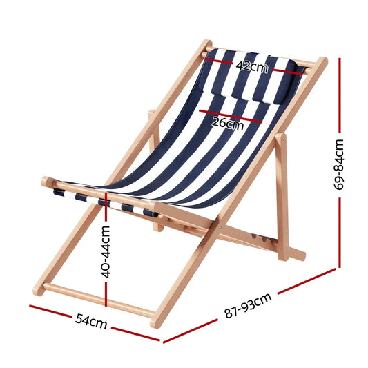 Gardeon Outdoor Deck Chair Wooden Sun Lounge Folding Beach Patio Furniture Blue - Mekamart Australia