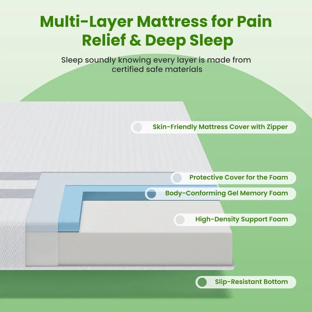 BedStory Double Memory Foam Mattress 25cm Cooling Gel Foam Mattress in a Box Medium Feel - Mekamart Australia