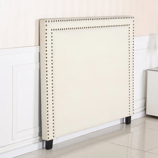 Bed Head Queen White Headboard Upholstery Fabric Studded Buttons - Mekamart Australia