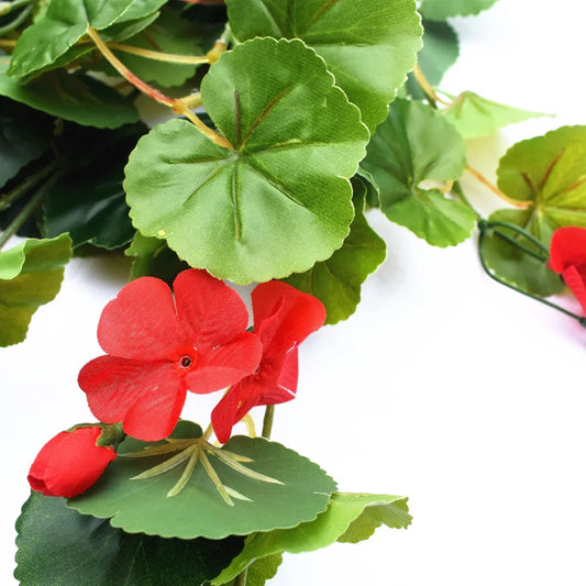 Artificial Geranium Hanging Bush with Red Flowers 60cm - Mekamart Australia