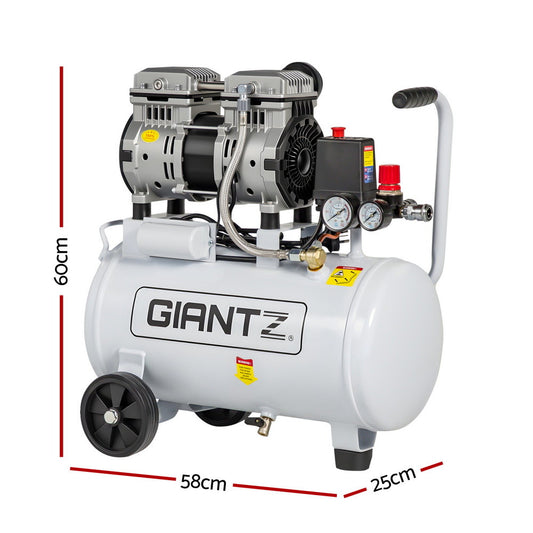 Giantz 24L Air Compressor Quiet 0.75HP Oil-Free Portable Tyre Inflator 40L/Min