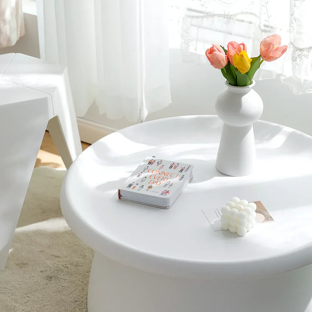 Artiss Coffee Table Round 71CM Plastic White - Mekamart Australia