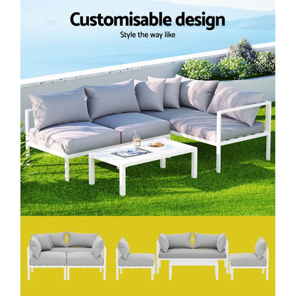 Gardeon 4 Seater Outdoor Sofa Set Aluminium Lounge Setting - Mekamart Australia