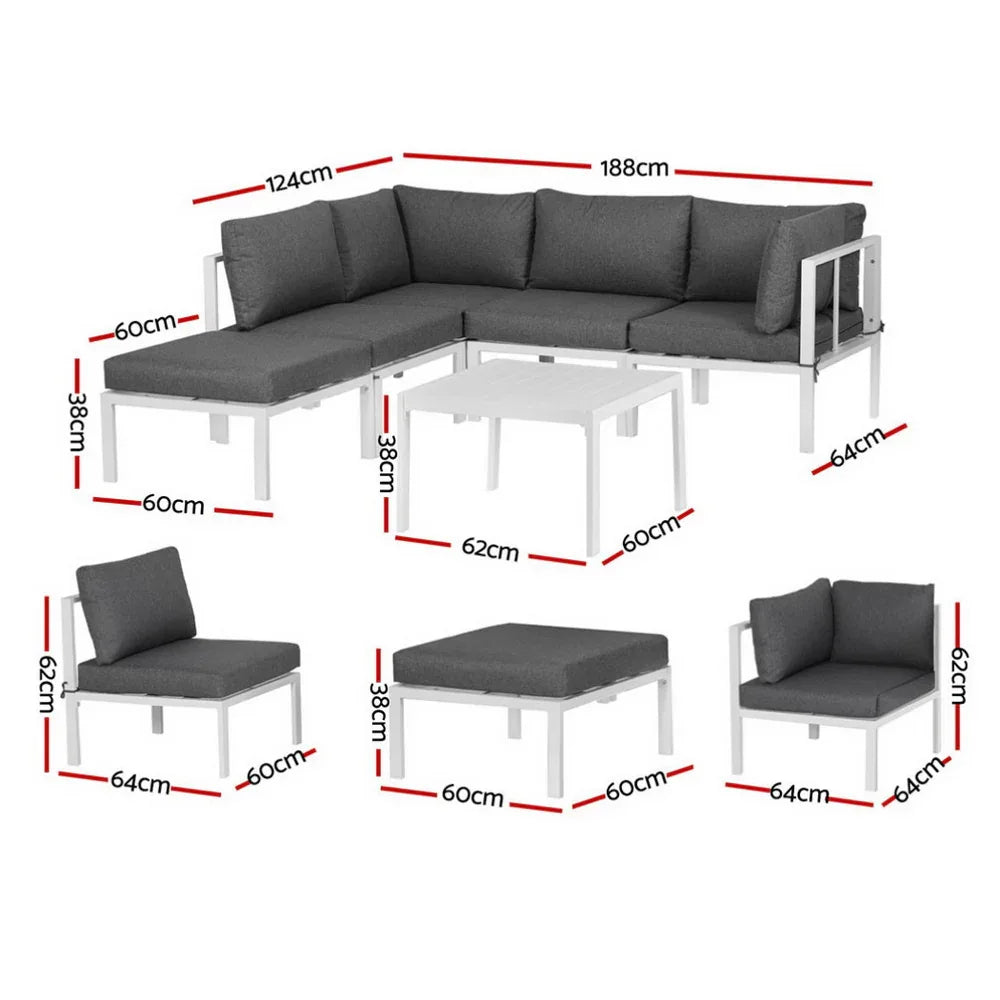 Gardeon 6PCS Outdoor Sofa Set Aluminium Table and Chairs Lounge Patio Furniture - Mekamart Australia