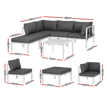 Gardeon 6PCS Outdoor Sofa Set Aluminium Table and Chairs Lounge Patio Furniture - Mekamart Australia