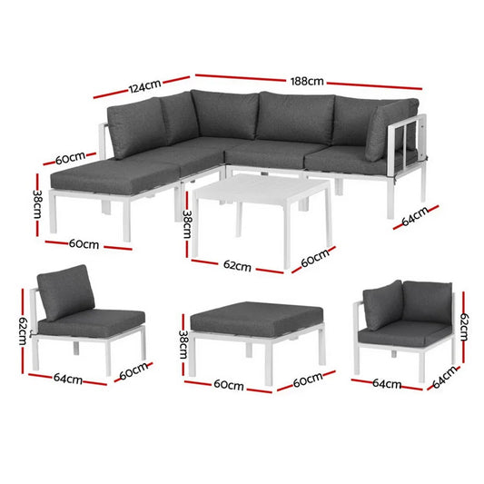 Gardeon 6PCS Outdoor Sofa Set Aluminium Table and Chairs Lounge Patio Furniture - Mekamart Australia