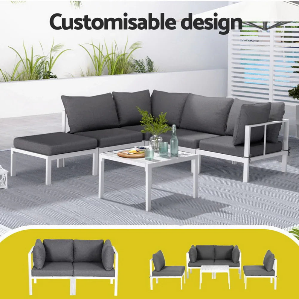 Gardeon 6PCS Outdoor Sofa Set Aluminium Table and Chairs Lounge Patio Furniture - Mekamart Australia