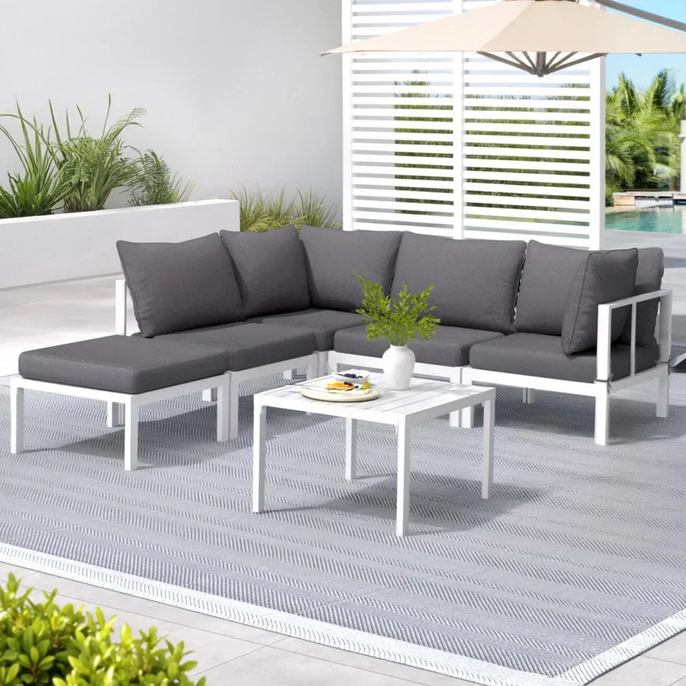 Gardeon 6PCS Outdoor Sofa Set Aluminium Table and Chairs Lounge Patio Furniture - Mekamart Australia