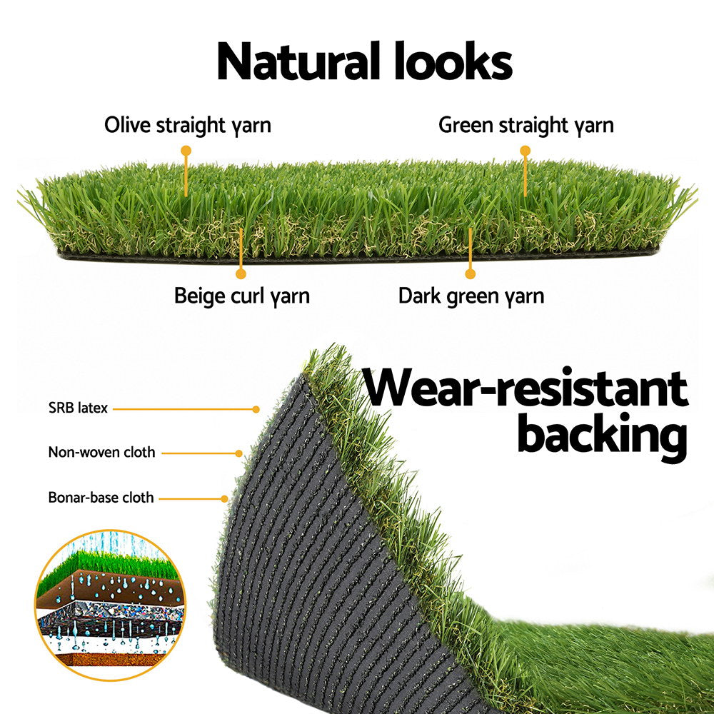 Prime Turf Artificial Grass 35mm 2mx5m Synthetic Fake Lawn Turf Plastic Plant 4-coloured