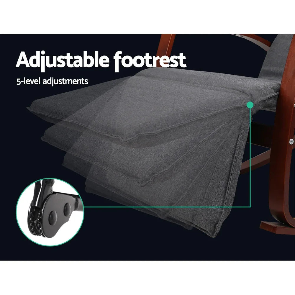 Artiss Rocking Armchair Footrest Nursing Charcoal Afton - Mekamart Australia