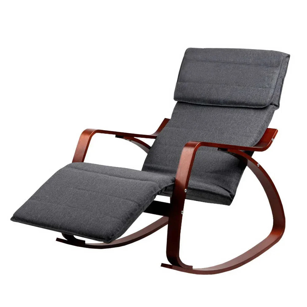 Artiss Rocking Armchair Footrest Nursing Charcoal Afton - Mekamart Australia