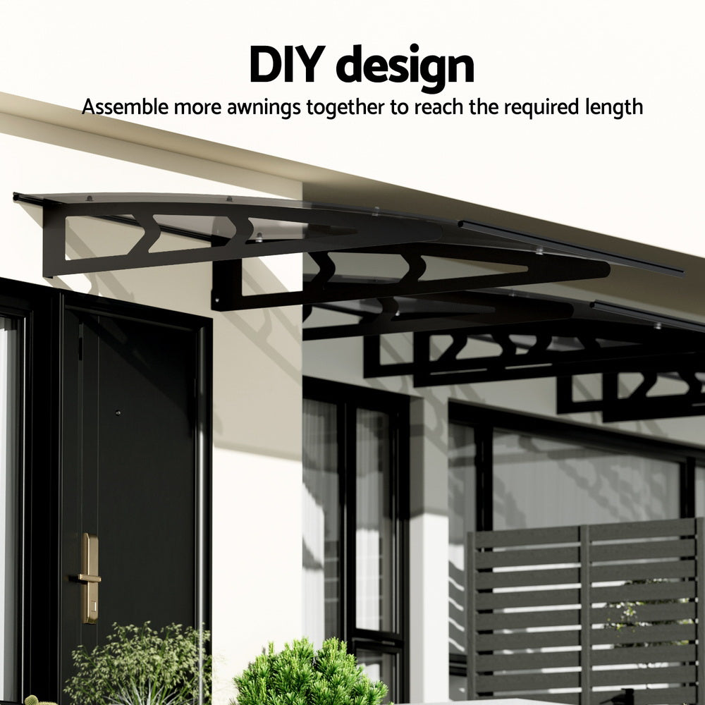 Instahut Window Door Awning Canopy 1mx1m Grey Solid Sheet Metal Frame