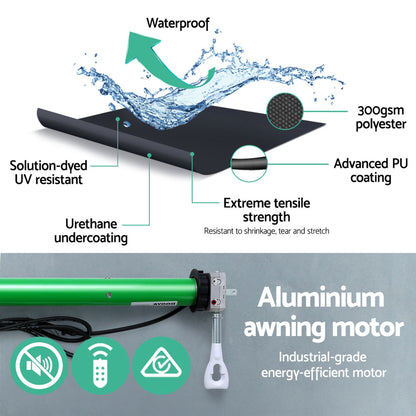 Instahut Retractable Folding Arm Awning Motorised Sunshade 2.5Mx2M Grey
