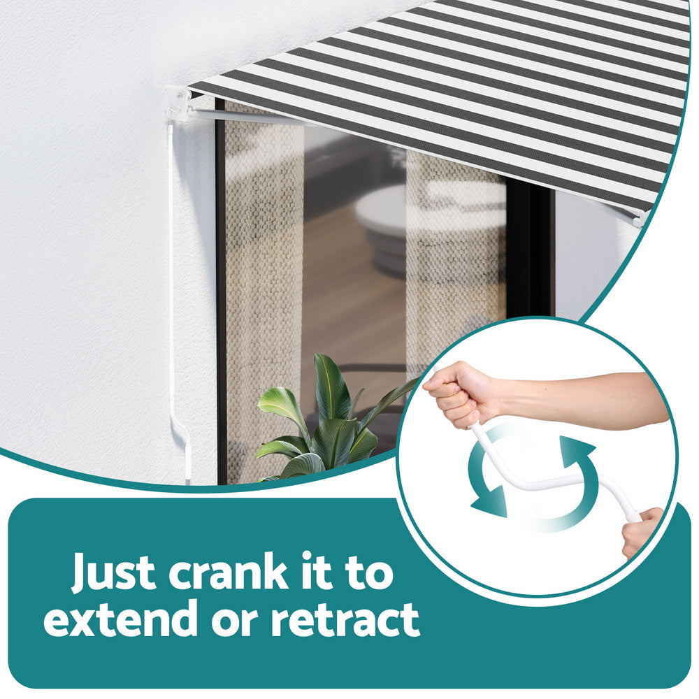 Instahut Retractable Folding Arm Awning Motorised Sunshade 2.5Mx2M Grey White