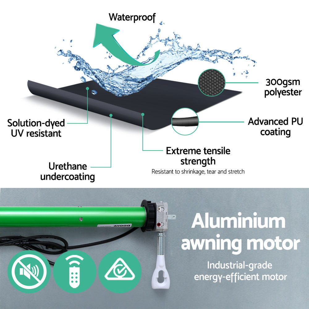 Instahut Retractable Folding Arm Awning Motorised Sunshade 3Mx2.5M Grey