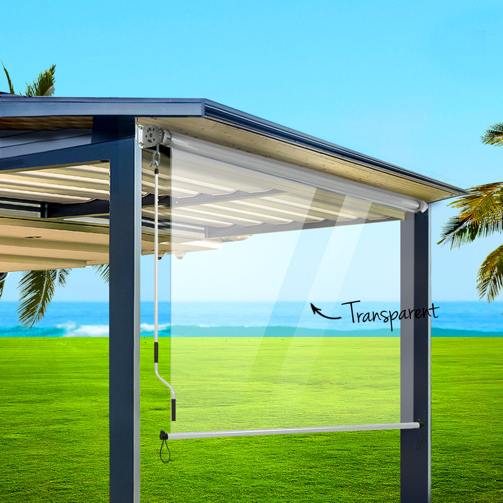 Instahut 1.5X2.4M Outdoor Blinds Clear Roll Down Awning Retractable Outdoor Blinds Water Wind Proof Transparent
