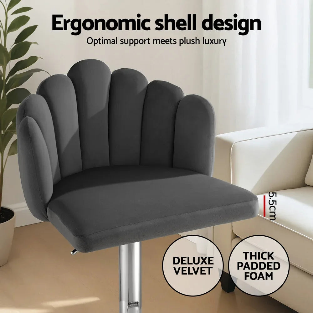 Artiss Bar Stool X2 Kitchen Dining Counter Gaslift Chair Adjustable Velvet Grey - Mekamart Australia