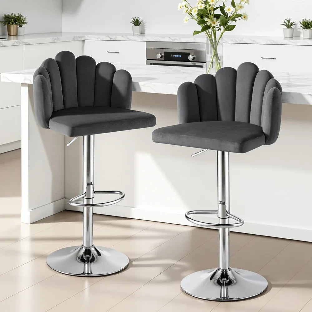Artiss Bar Stool X2 Kitchen Dining Counter Gaslift Chair Adjustable Velvet Grey - Mekamart Australia
