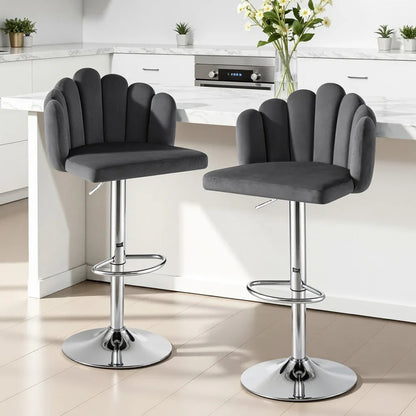 Artiss Bar Stool X2 Kitchen Dining Counter Gaslift Chair Adjustable Velvet Grey - Mekamart Australia