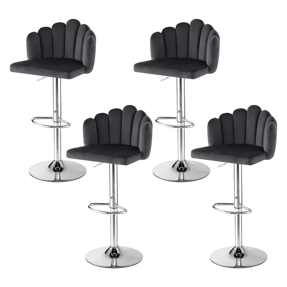Artiss Bar Stool X4 Kitchen Dining Counter Gaslift Chair Adjustable Velvet Grey - Mekamart Australia