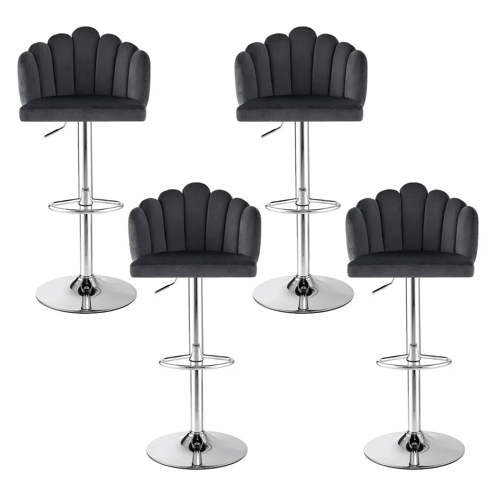 Artiss Bar Stool X4 Kitchen Dining Counter Gaslift Chair Adjustable Velvet Grey - Mekamart Australia