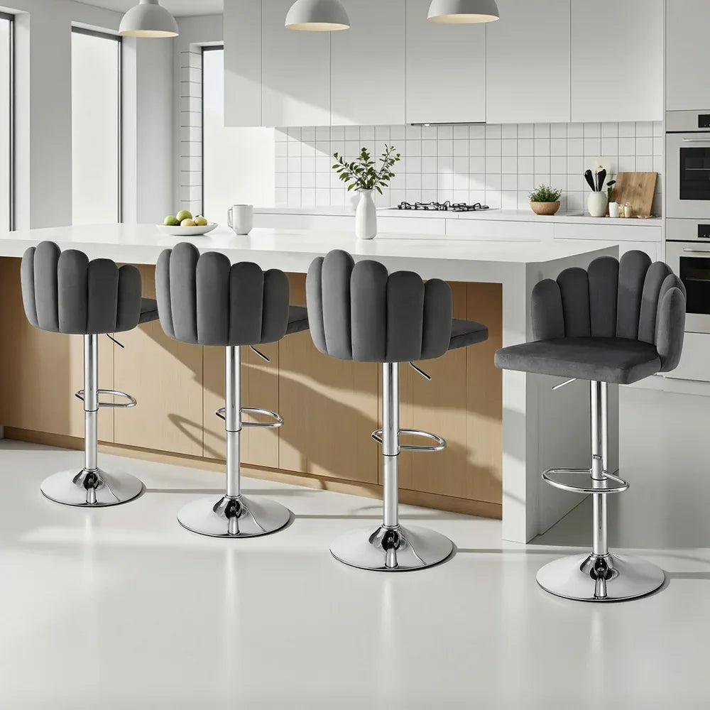 Artiss Bar Stool X4 Kitchen Dining Counter Gaslift Chair Adjustable Velvet Grey - Mekamart Australia
