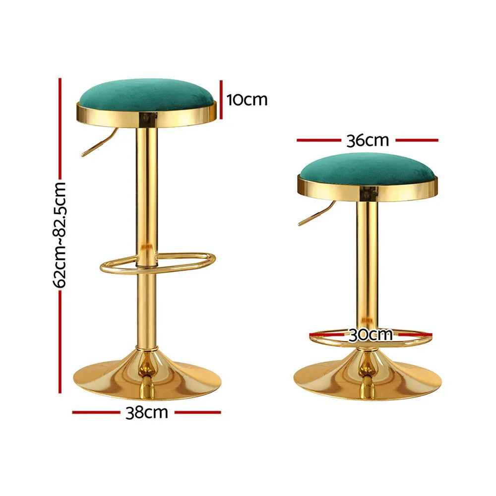 2x Artiss Bar Stools Kitchen Dining Chairs Velvet Padded Stool Green - Mekamart Australia