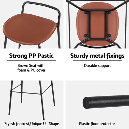 4x Artiss Bar Stools Kitchen Counter Dining Chair Metal Brown - Mekamart Australia