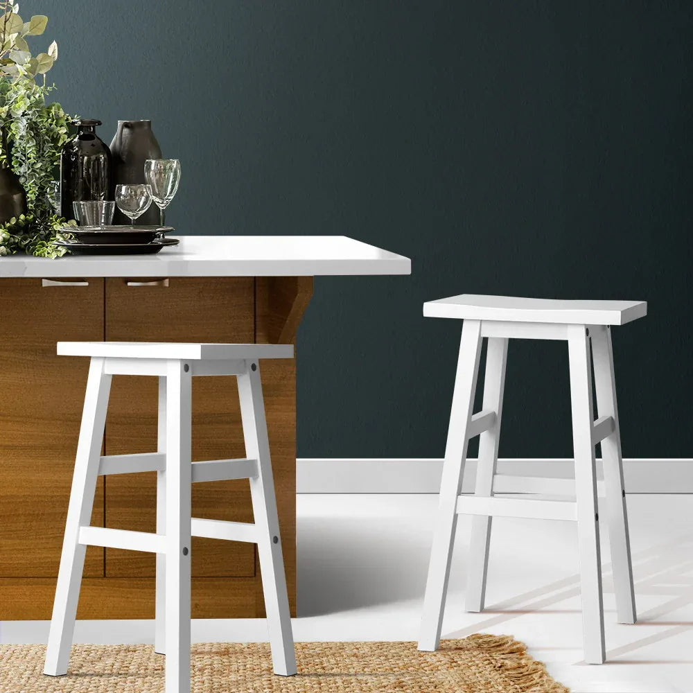 Artiss Bar Stools Kitchen Counter Stools Wooden Chairs White x2 - Mekamart Australia