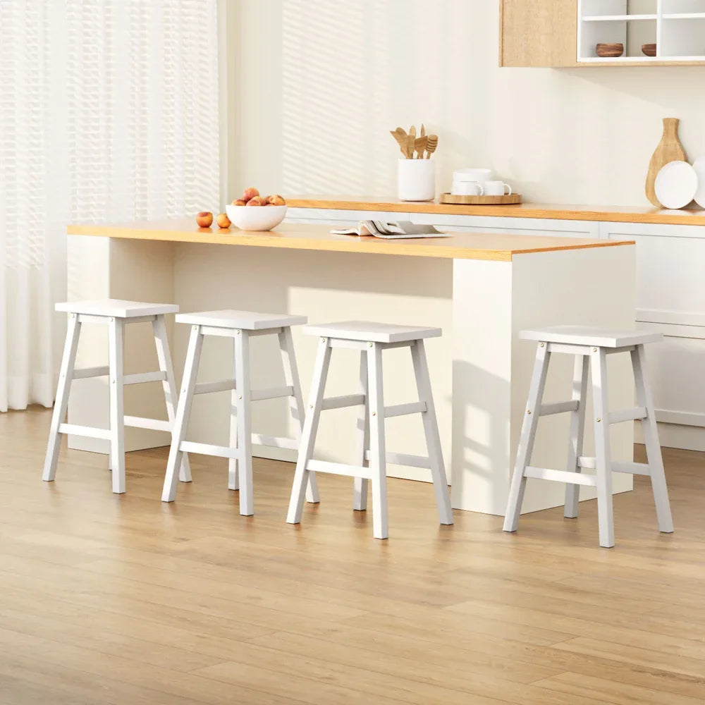 Artiss 4x Bar Stools Kitchen Chairs Wooden White - Mekamart Australia